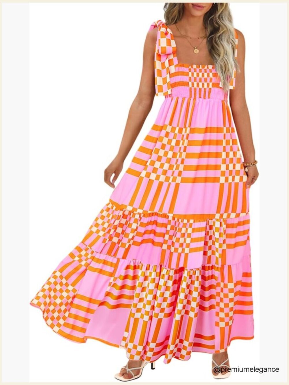 Summer Maxi Dress Boho Spaghetti Straps A-Line Smocked Beach Dress
